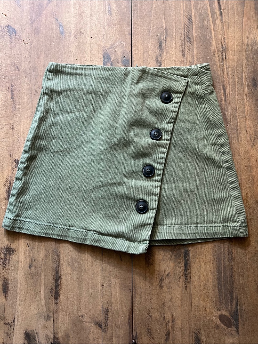 Olive Green Button-Accent Mini Skirt